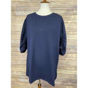 Woman Within 14/16 NWOT Tunic Top Ruched Sleeves Blue Sweatshirt Style Top Solid